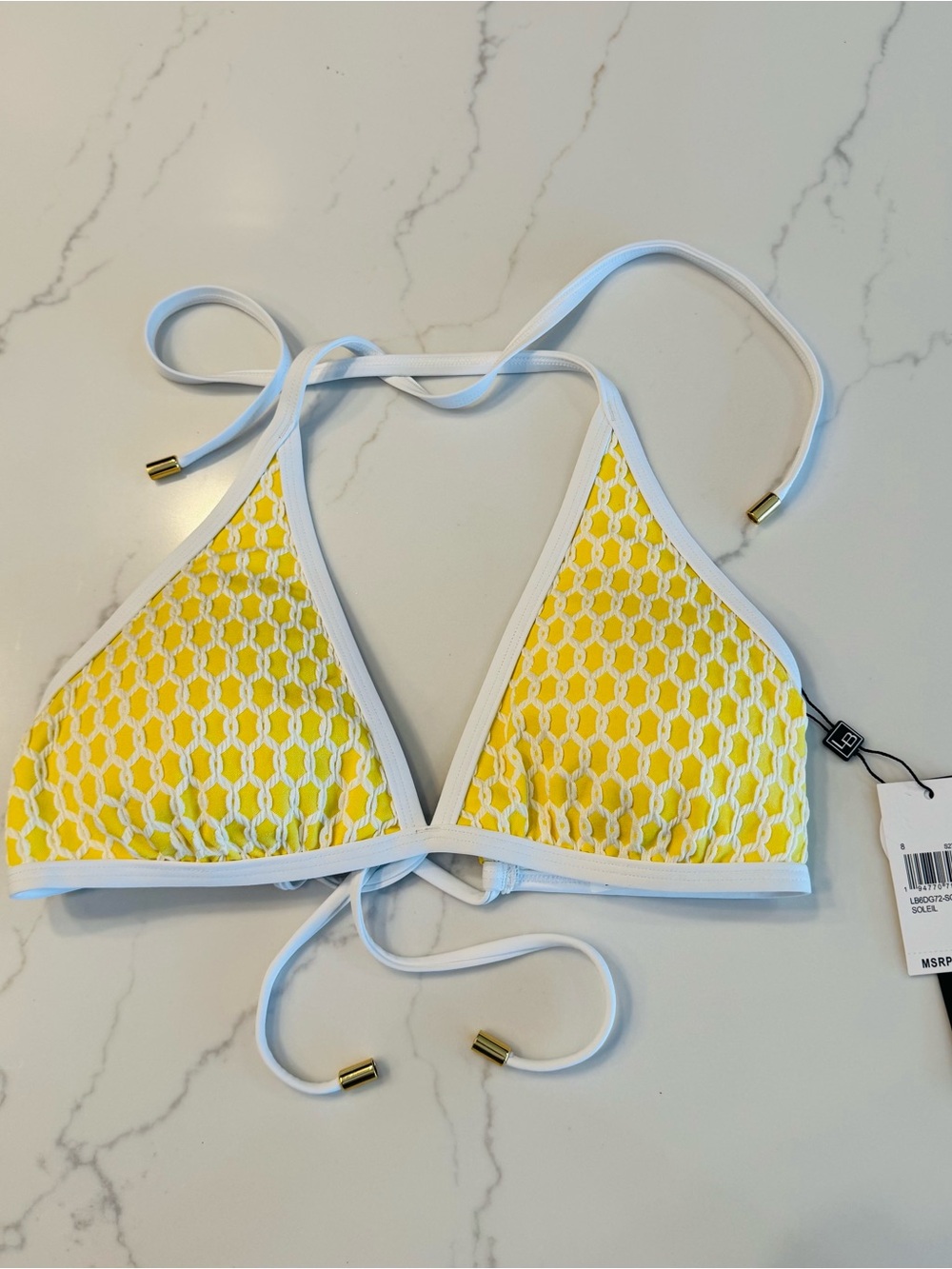 La Blanca Yellow and White women’s Honeycomb Triangle Swim Top